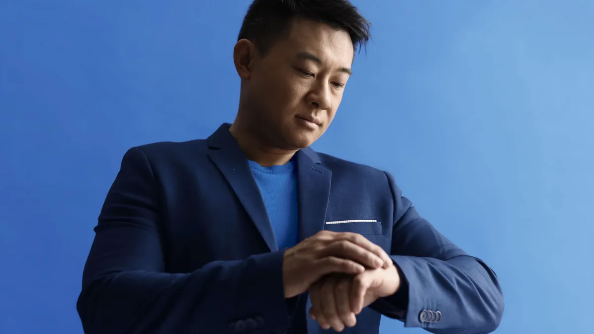 Person communicating at a restaurant